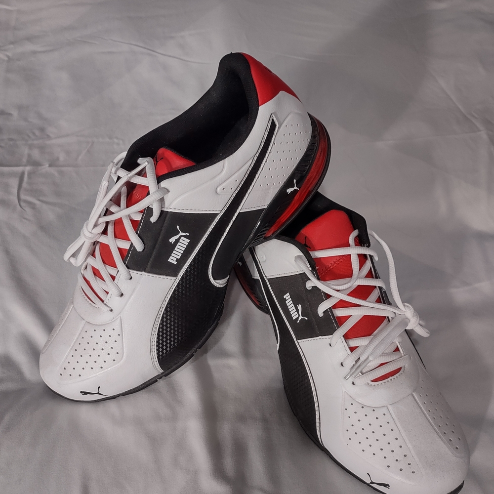 Puma Black and White Sneakers with Red Highlights